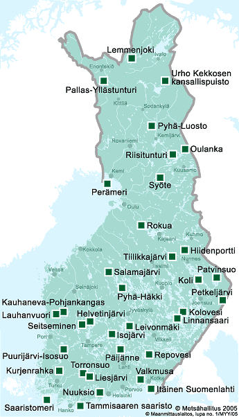 Finnish National Parks on the map